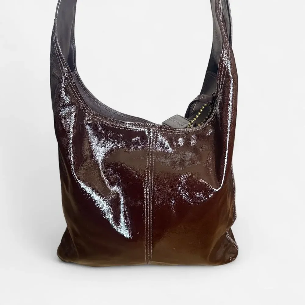 Vintage Y2k Coach Chocolate Brown Patent Hobo Shoulder Bag